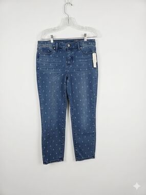 NWT Talbots Blue Anchor-Print Petite Cropped Jeans